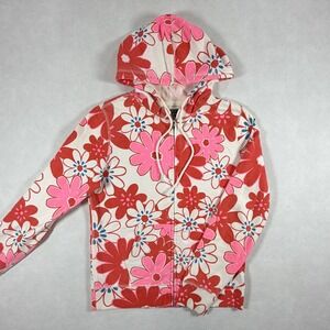 Vintage Lucky Brand Womens Large Floral Full Zip Hoodie Pink Red Hippie